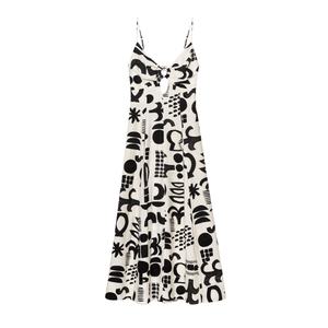 Casual Fashion Women's Summer Maxi <b>Slip</b> <b>Dress</b> Spaghetti Strap Black Beige Color Print Back Hollow Collarless for Spring Autumn - Product Image 1