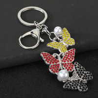 Gantungan Kunci Kupu-kupu dengan Aksen Mutiara, Hiasan Tas Berkilau untuk Wanita, Gantungan Kunci Kristal Elegan, Hadiah