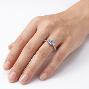 Luxurious Trendy Engagement Wedding Anniversary Party 3 Stones 3mm 6mm Moissanite Rhodium Plated 925 Sterling Silver CMA - Product Image 6
