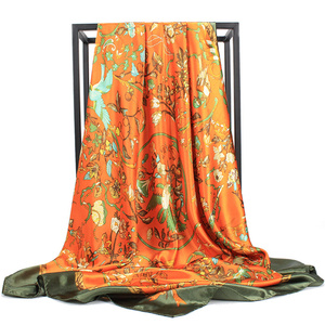 Foulard en soie motif licorne orange vif, carré de 90 cm, en satin, pour <span class=keywords><strong>femme</strong></span>, à porter au poignet ou comme bandeau - Product Image 5