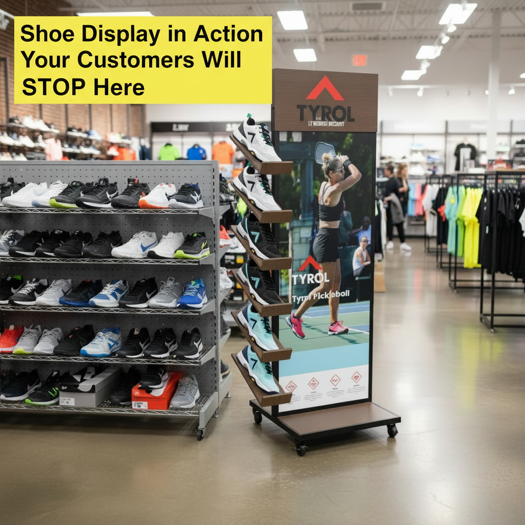 Custom Wooden Shoe Display Rack Stand for Sneakers Sports Shoes Retail Store Floor Display Shelf Clothing Rack — view 2