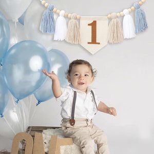 Bannière pour chaise haute pour le 1er anniversaire, guirlande de perles en bois faites à la main, décorations pour fête du 1er anniversaire - Product Image 5