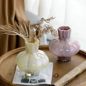 Factory Modern Lantern Modeling Glass Vase Purple White Living Room Big Belly High-grade Flower Decorative Vase