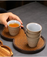Ensemble de tasses à thé et à café en argile classique vintage turque soucoupes de style arabe gravées au sable pour boissons