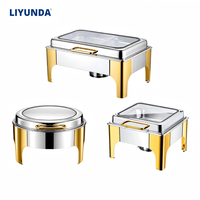 Chauffe-Plat Rectangulaire Liyunda Personnalisable Demi-Doré 9L en Acier Inoxydable avec Support Haut pour Buffet et Traiteur