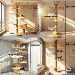 خشبة صلبة كبيرة مع إطار قفز متعدد المستويات إطار قفز خربشة ألعاب من الأرض إلى السقف أثاث شجرة القط - Product Image 3