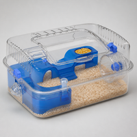 Kit Cage Complète pour Hamster et Gerbil Bleu avec Plateforme, Bouteille d'Eau et Roue - Habitat Multi-Niveaux Tout-en-un 5 Pièces en Plastique Transparent/ABS