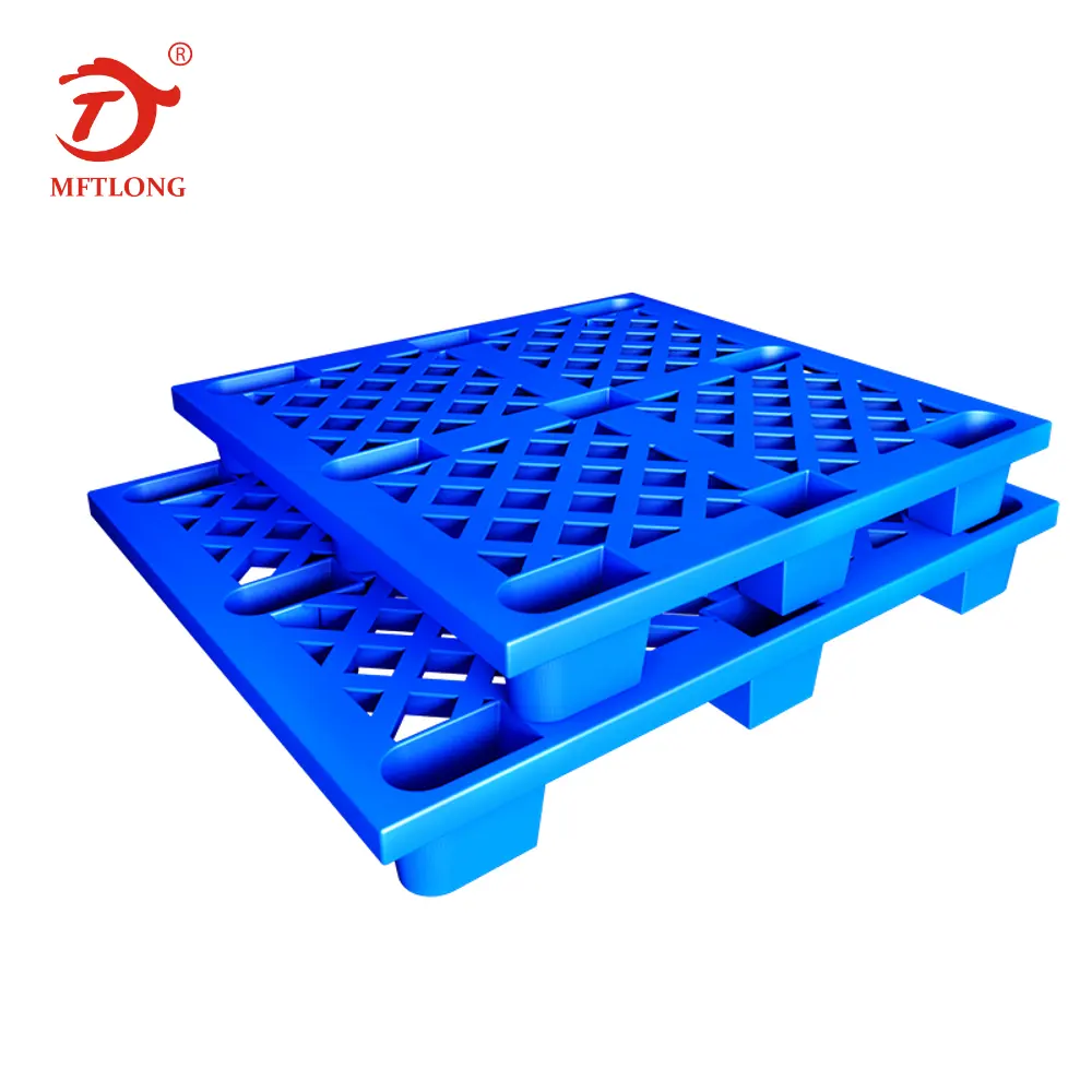Pallet bề mặt Stackable chín chân nhựa Stackable lưới màu xanh bền tiêu chuẩn nhựa Pallet hộp với chân bánh xe 4-way 10pcs