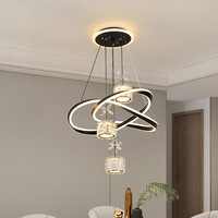 Lustre LED de cuisine noir de luxe, hauteur réglable, intensité variable, télécommande, moderne, suspendu au plafond, en cristal pour