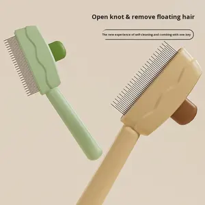 Cepillo de depilación autolimpiante de acero inoxidable para perros y gatos, rebanador de aseo para mascotas con botón de liberación, Material plástico - Product Image 3