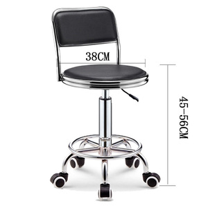Zxm Novelty Design Black Bar Leather <b>Counter</b> <b>Stool</b> Metal Frame <b>Back</b> Barber Chair <b>With</b> Wheel Beauty Salon - Product Image 2