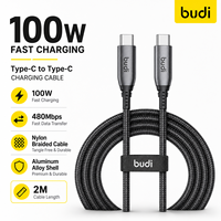 Câble de charge rapide USB Budi 1,8 m 240 W en aluminium cristal Type C vers Type C QC3.0 pour téléphone Android