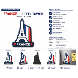 Aimant en PVC souple Tour Eiffel France 5x4.2cm 3D Souvenir de réfrigérateur Cadeau - Product Image 1
