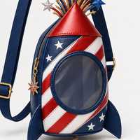 Sac bandoulière souple personnalisé en forme de feux d'artifice avec fenêtre transparente en PVC, doublure étoilée et breloque étoile scintillante