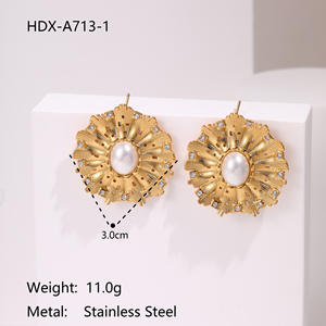 Style Vintage en alliage de Zinc à la mode boucles d'oreilles perle déclaration Sunburst Design unisexe élégant cadeau bijoux - Product Image 4