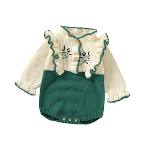 2023米米雄荷花领婴儿针织连裤长袖学步连身衣女童服装 - Product Image 1