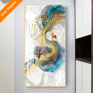Dipinto Moderno Minimalista Astratto con Linee di Alce, Decorazione per Corridoio, Arte Murale in Tela Nordica con Cristalli e Porcellana - Product Image 2
