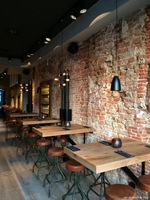 Muebles Comerciales de Estilo Retro Baratos, Mesa de Comedor de Madera para Restaurante con Tapa de Madera y Patas de Metal