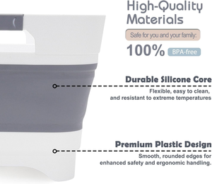Bassine pliable en plastique 10L pour vaisselle et biberons, gris, peu encombrante, avec bouchon de vidange, écologique, pour cuisine de camping-car - Product Image 3