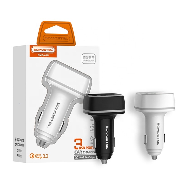 Factory Mini 30W Somostel SMS-A48 Car USB Charger for Mobile Phone Quick Charge QC 3.0 Car Charger Cargador De Bateria De Carro