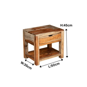 Solid Sheesham Wood Bedside <b>Table</b> with <b>Drawer</b> & Open Shelf | Natural Finish Wooden Nightstand | Modern Bedroom <b>Side</b> <b>Table</b> - Product Image 5