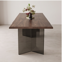 Wabi Sabi Massivholz Esstisch und Stühle Set aus Schwarzem Walnussholz Farbverlauf Acryl Kleine Wohnung Möbel