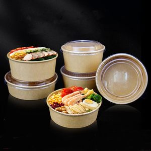 ร้านอาหาร บะหมี่ ข้าว สเต็ก ของว่าง กล่องอาหารแบบกลมสำหรับซื้อกลับบ้าน กล่องกระดาษคราฟท์แบบกำหนดเอง ชามสลัดกระดาษ ชามกระดาษสำหรับบรรจุอาหาร - Product Image 5