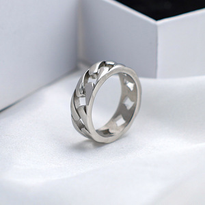 Jx Geometric Hollow Chain <b>Ring</b> Men's <b>Titanium</b> Steel Cuban Style Jewelry Gift Fashion <b>Rings</b> - Product Image 2