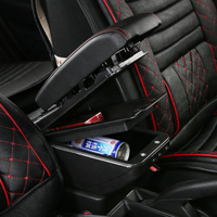 Konsol sandaran tangan mobil kecil Jepang, Charger USB geser lapisan ganda, desain kulit pu hitam, kotak konsol untuk Toyota Wigo/Axia/Agya 2023