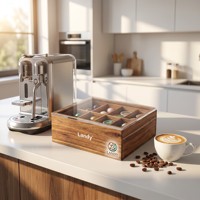 Boîte à capsules de café en bois de luxe Landy avec couvercle transparent, organiseur de dosettes de café premium à 8 compartiments pour la cuisine, vente en gros