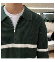 Pull décontracté pour homme, style streetwear, à porter au quotidien, en maille rayée, col polo, demi-zip, col à revers, coupe ample et oversize, côtelé