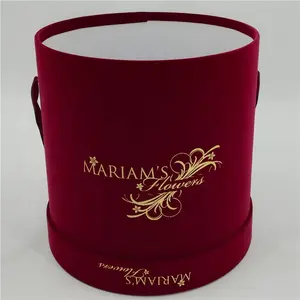 Hübsche benutzer definierte runde Form Samt Hut Box Luxus Blume Rose Box mit Gold Logo als Geschenk