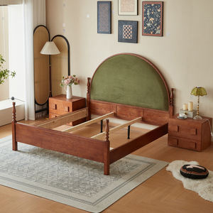 Meubles de chambre à coucher vintage rétro KMJ, <span class=keywords><strong>lit</strong></span> demi-rond capitonné, <span class=keywords><strong>lit</strong></span> en <span class=keywords><strong>bois</strong></span> taille king - Product Image 2