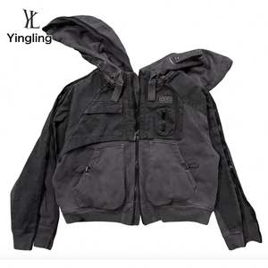 Yingling Cotton Oversize Heavyweight <b>Hoodie</b> <b>Men</b> Cargo <b>Hoodie</b> Winter Side Zipper <b>Hoodie</b> With Pockets - Product Image 2