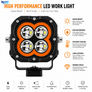 Luces LED Todoterreno RCHG S4 Súper Brillantes de 220W y 12V con DRL <span class=keywords><strong>Halo</strong></span> Combo Spot <span class=keywords><strong>Flood</strong></span> para Montaje en Pilar A y Parachoques, Ajuste Universal - Product Image 3