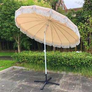 Sombrilla de Patio de Poliéster para Exteriores, 2.2M, Inclinación Manual, Poste de Aluminio, Base de Acero Impermeable, Estilo Costero, Sombra para Jardín - Product Image 1