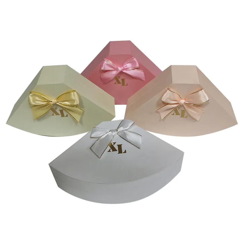 Özel tasarım karıştırma kutusu tipi kağit kutu takı ambalaj için küçük Fan şekilli kombine renkli mücevher kutusu kapak taban kapağı