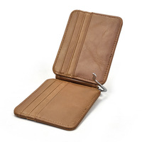 Dompet tempat kartu kulit asli pria, minimalis Vintage dengan klip uang untuk perjalanan & bisnis menggunakan kartu kredit