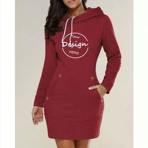 Suéter largo OEM de alta calidad de lana con logotipo personalizado en blanco ajustado gris de algodón jersey a granel sudaderas con capucha de peso pesado vestido de mujer - Product Image 5