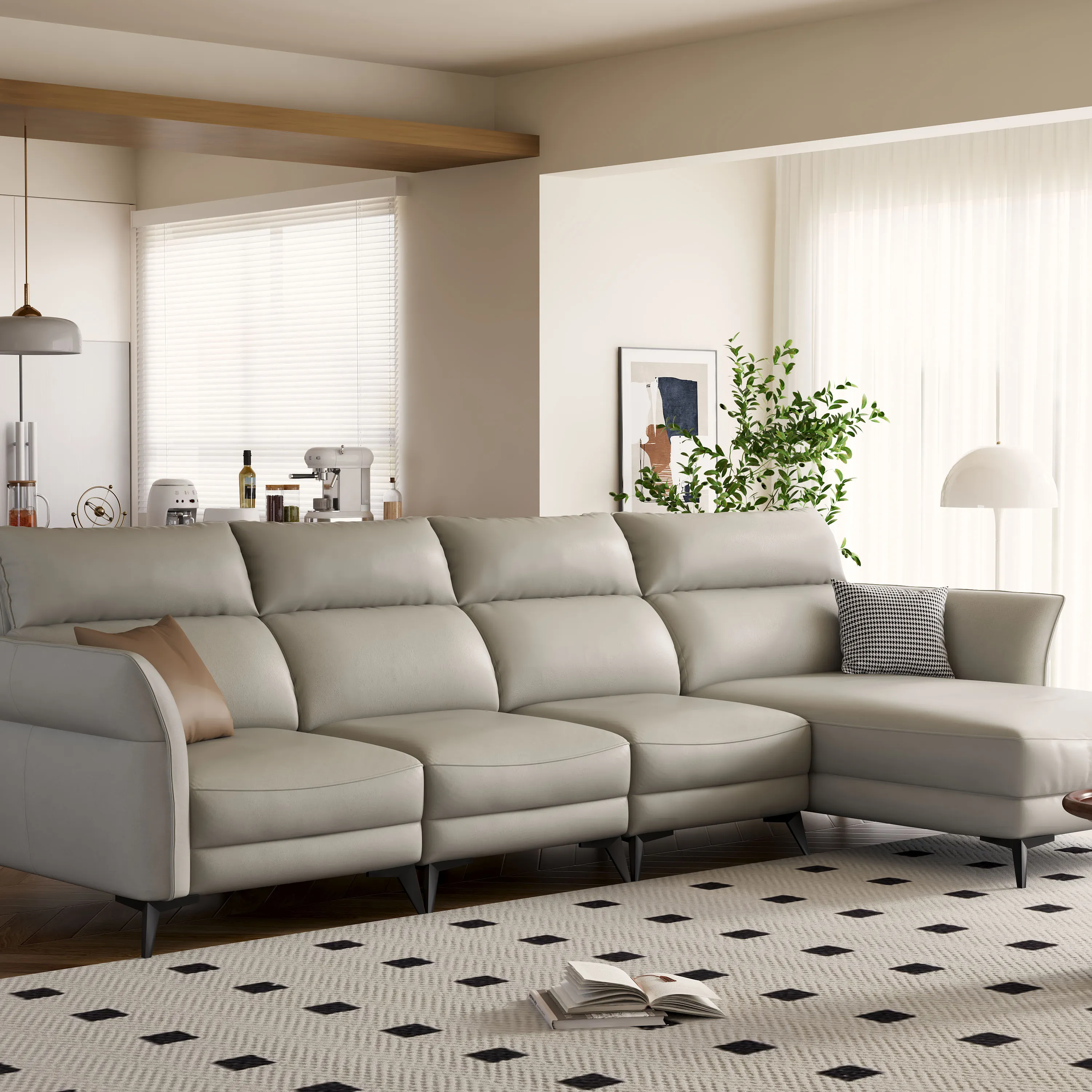 Sofa inclinable électrique de meubles de maison d'appartement d'hôtel avec Usb 4 sièges canapés sectionnels en forme de L de salon en cuir