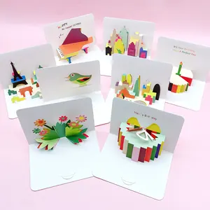 독특한 디자인 핫 세일 3D 팝업 종이 팝업 귀여운 간단한 그림 생일 축하 파티 인사말 선물 카드