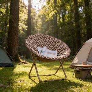 Adjustable Linen Camping Moon <strong>Chair</strong> with Footrest for Ultimate Reclining Experience Outdoor - Product Image 2