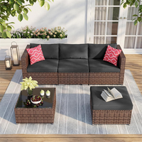 Ensemble de canapé de jardin moderne en rotin PE, mobilier de patio extérieur modulaire, canapé sectionnel avec ottoman et table basse