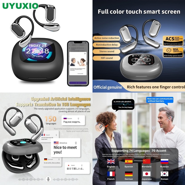 Smart AI Translator Pro Earbuds 144 Languages Wireless Open Ear Headset Real Time Voice Translator for Global Trade Talk