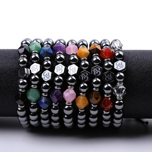Bracelet élastique tendance unisexe en perles de 8 mm en hématite naturelle <span class=keywords><strong>pour</strong></span> la thérapie par le yoga, le soulagement de <span class=keywords><strong>l</strong></span>'anxiété et les fiançailles (vente en gros) - Product Image 2