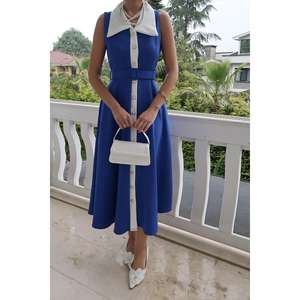 Robe de cocktail Saks A-Line sans manches à col halter, taille naturelle, en satin respirant, bleue - Product Image 2