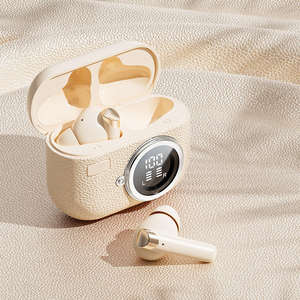 Auriculares inalámbricos TWS con textura de cuero, auriculares internos con pantalla digital de batería, larga duración de batería, sonido estéreo, auriculares deportivos - Product Image 1