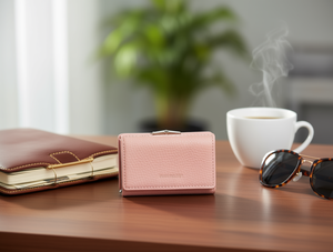 Portafoglio da donna con clip a tre ante, misura media, in microfibra, pelle sintetica, tinta unita - Product Image 2