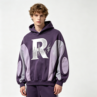 Hoodie Heavyweight Sun Faded Colorblock R Logo City Print Vintage Wash Streetwear Oversized Sweatshirt