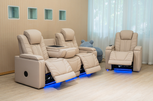Ensemble de canapés inclinables intelligents en cuir PU 3+<span class=keywords><strong>2</strong></span>+1 <span class=keywords><strong>places</strong></span> avec massage, cadre métallique extensible et porte-gobelets LED - Product Image 3